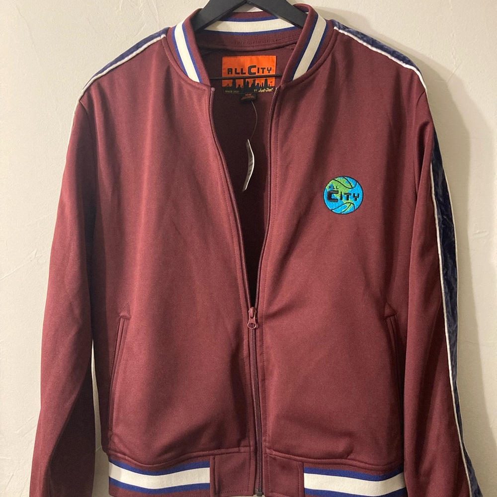 All City Maroon Jacket with Blue Accents